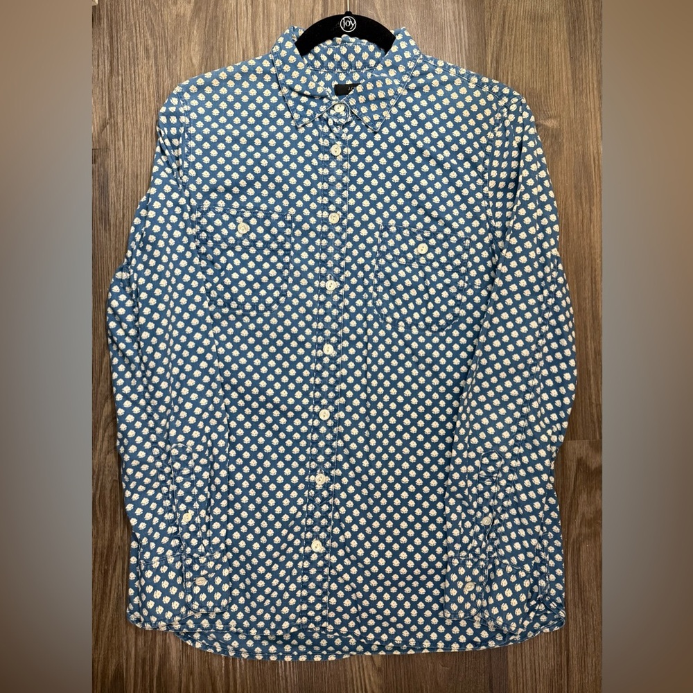 J. Crew Blue Button-Down Shirt with White floral Print